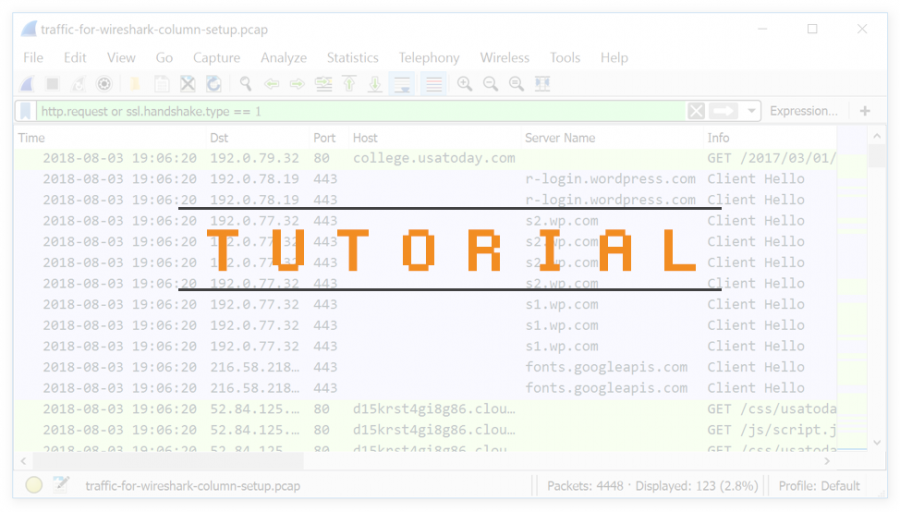 The word "Tutorial," superimposed over an image used in the Wireshark Tutorial series.